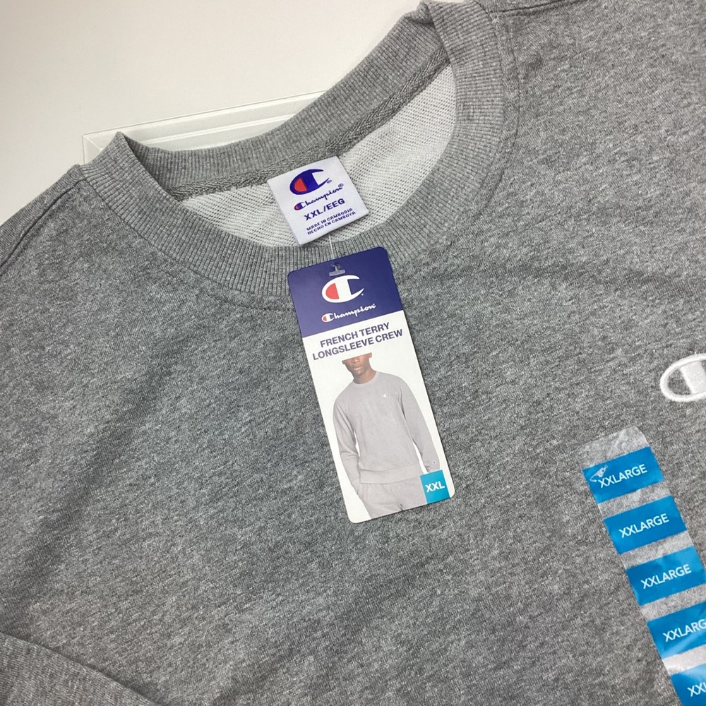 Champion French Terry Longsleeve Crew Sweatshirt Heather Gray XXL Pullover NEW